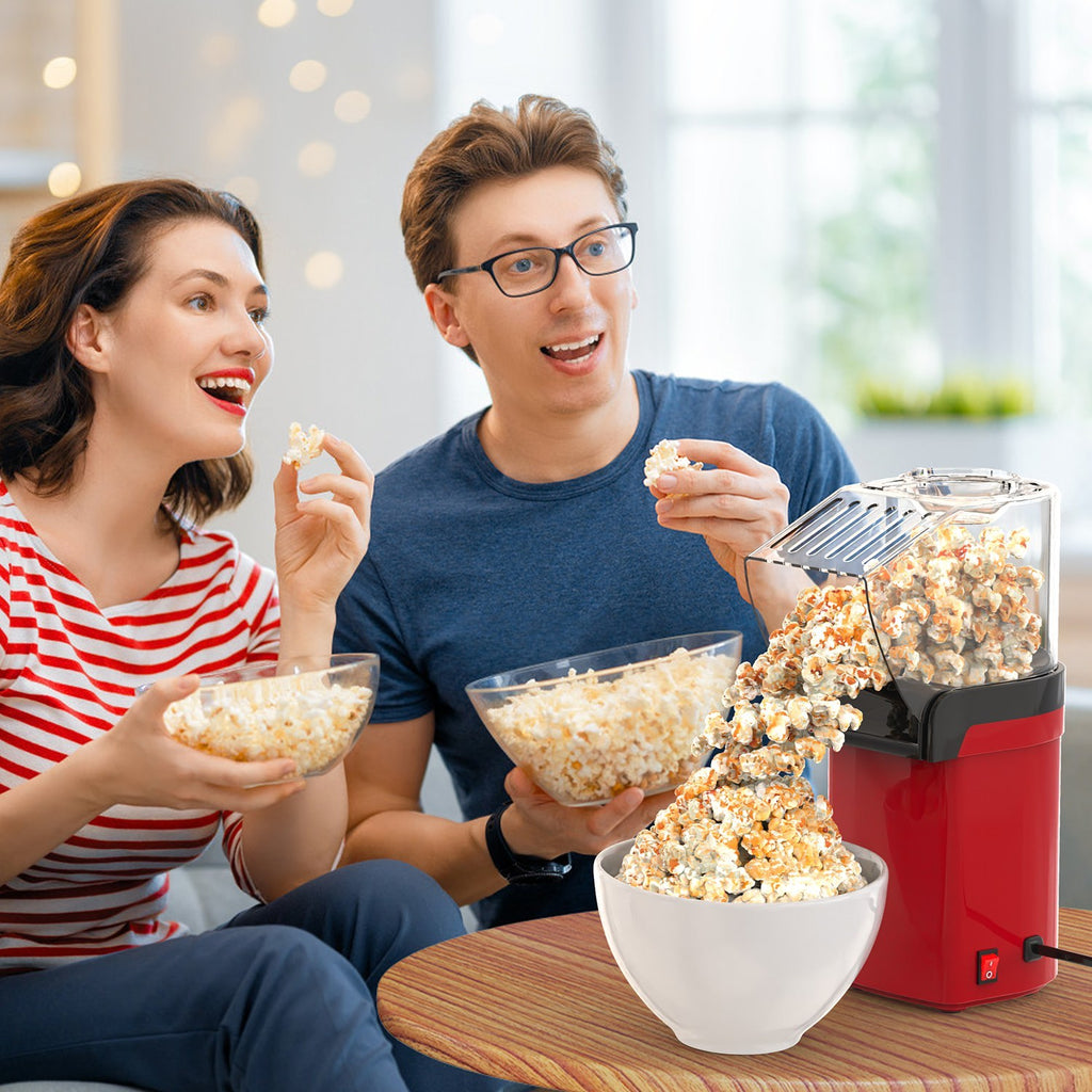 Hot Air Popcorn Popper Maker With Measure Cup And Butter Warmer 1200W Oil-Free Easy To Use 8Cups Mini Popcorn Maker Machine For Home